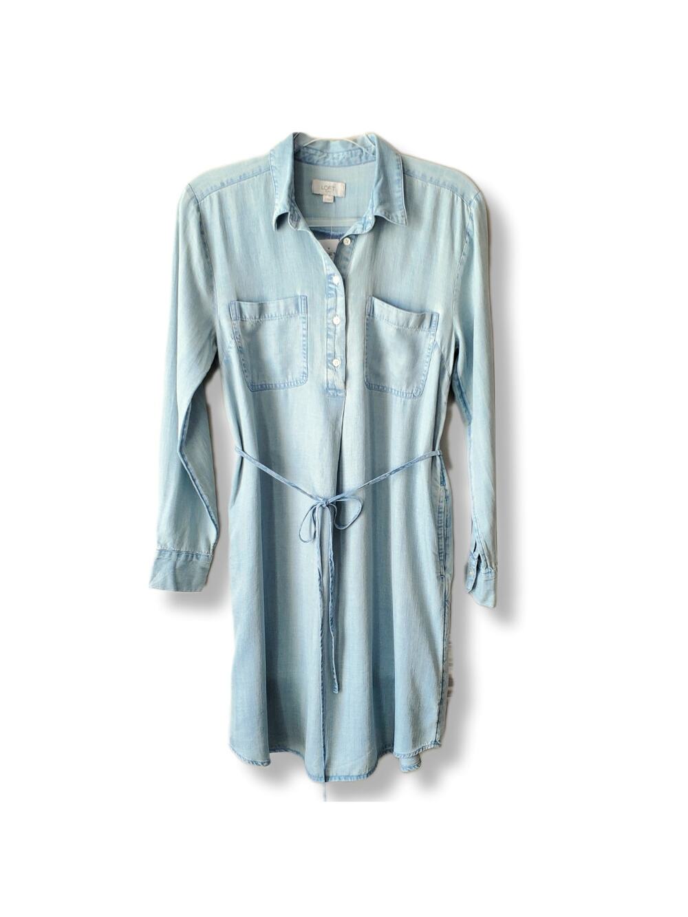 Loft Tencel Chambray Shirt Dress S Midi Coastal Preppy Casual Career Neutral NEW